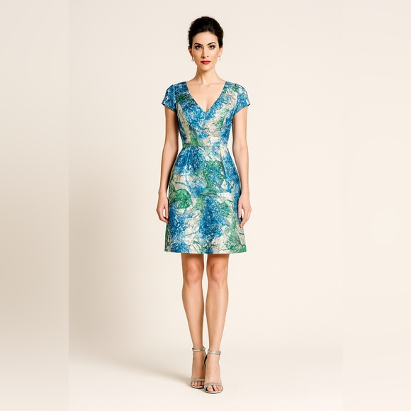 Dresses & Skirts - Theia Blue Metallic Cap Sleeve Fit‎ and Flare Dress Sz. 12